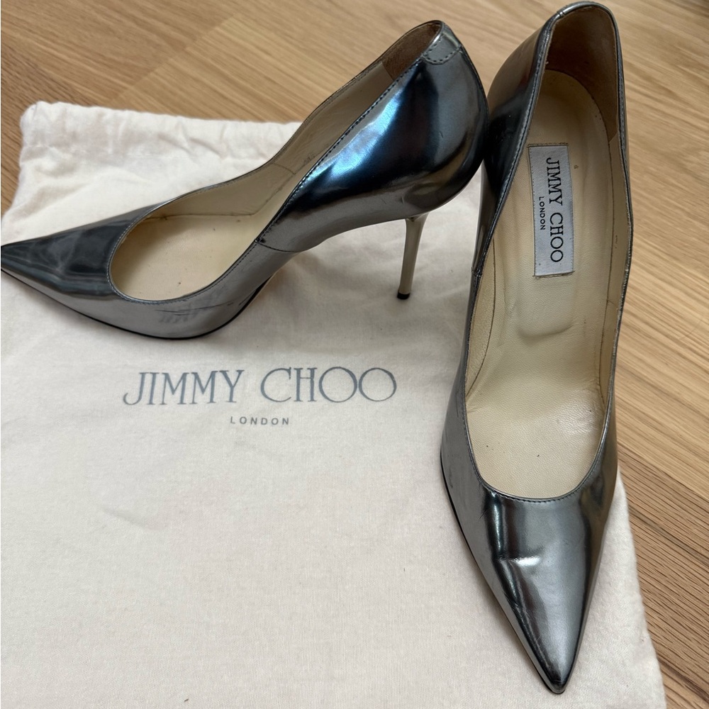 Jimmy Choo Metallic Silver Leather Anouk Pumps Size 39